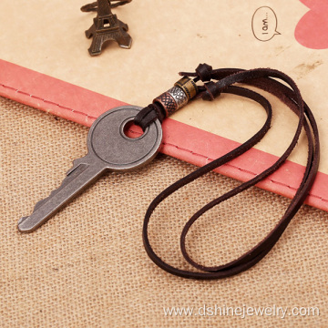 Real Leather Necklace Key Chaped Mens Charms For Necklaces